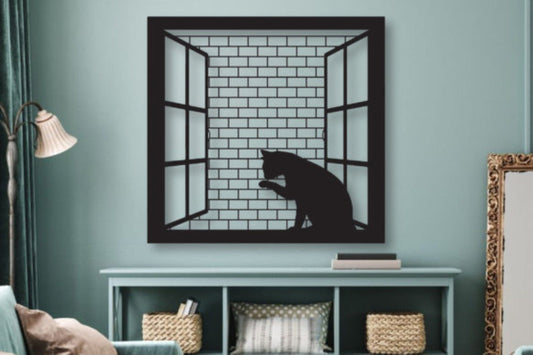 Cat At The Window Metal Sign, Cat Silhouette Metal Decor, Wall Hanging Cat Art, 3d Window Wall Decor, Kids Room Metal Art, Cats Lovers Gift