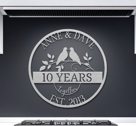 10th Anniversary Gift, Wedding Anniversary Metal Sign, 10th Anniversary Ornament